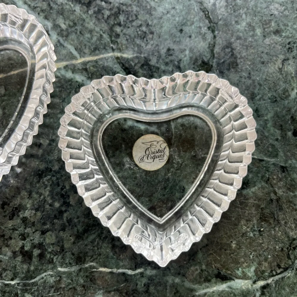 Vintage Heart-Shaped Crystal Jewelry Dish with Lid